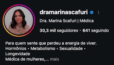 Bio do Instagram da Dra. Marina Scafuri